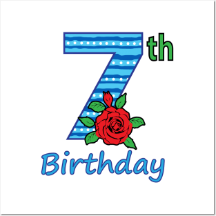 7th Floral - 7th Birthday - Flower - Floral - Birthday Party gift Posters and Art